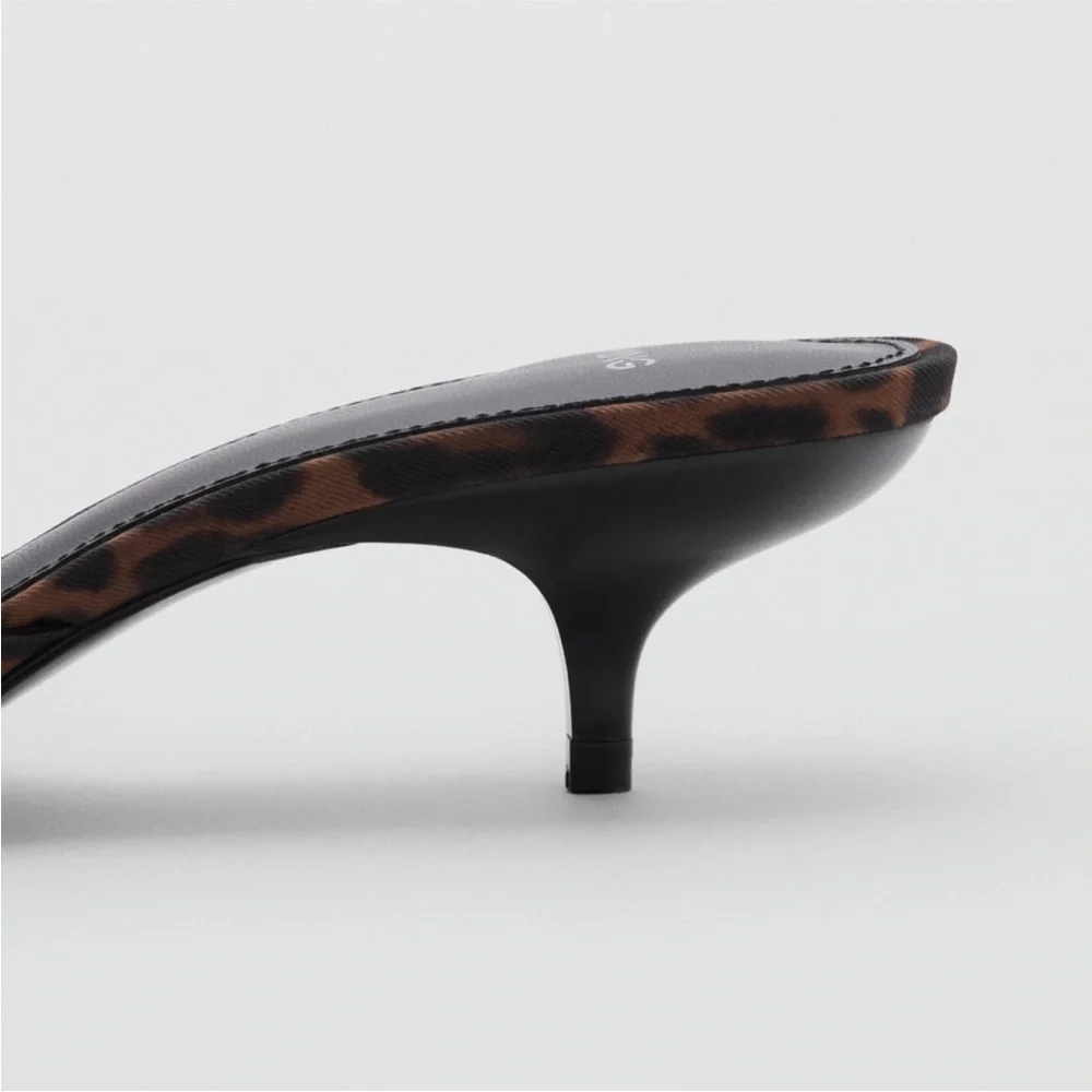 MANGO Leopard Print Kitten Heel Thong Sandals Slip On US 6 EURO 36 New - Picture 5 of 10